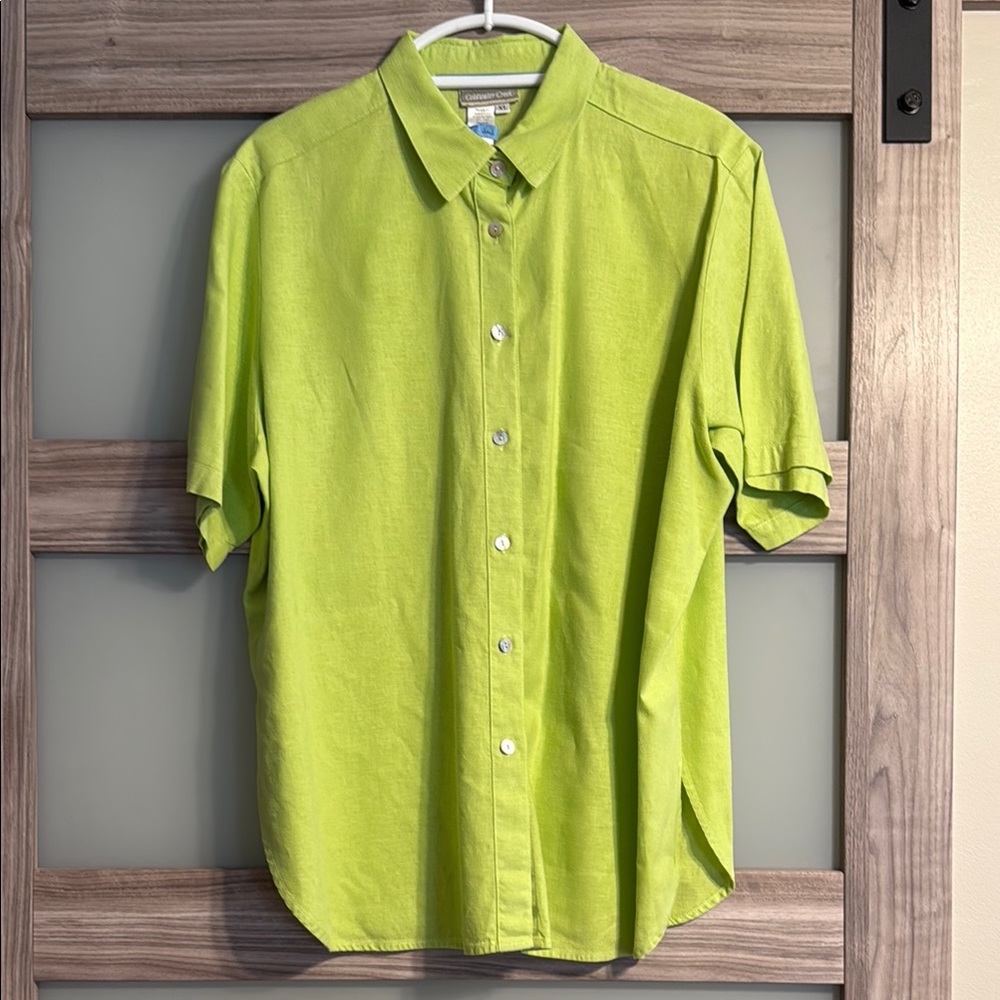 Coldwater Creek Green Button Down Shirt Size XL Tropical Grren